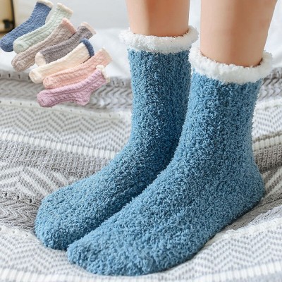 5 Pairs Women Coral Fleece Thickened Solid Color Twist Simple Warmth Socks